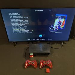 Playstation 2 Ps2 4TB Drive, Red Wireless Controllers, Games, Hdmi With Accessories