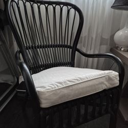 🪑 IKEA STORSELE Rattan High-Back Armchair – Black w/ Cushion
