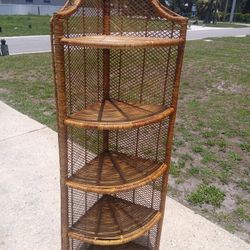 Vintage BOHO Natural Wicker Corner Shelf