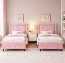 Set of two twin bed frame pink color