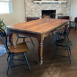 Wooden Dining Table And Metal Chairs 