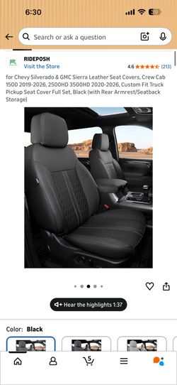 RIDE POSH Black Leather Seaty Covers Chevy Silverado GMC Sierra Crew Cab 2019-2026