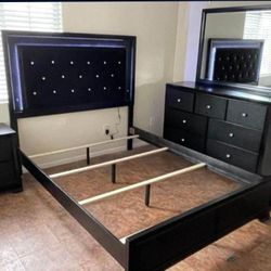 Black LED Upholstered Panel Bedroom Set 