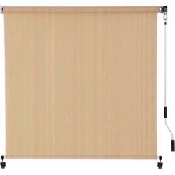 VICLLAX Outdoor Roller Shade 6' W×6' L, Patio Cordless Roller Blinds, Exterior Roll Up Shade with Spliced Design for Patio Porch Gazebo, Wheat