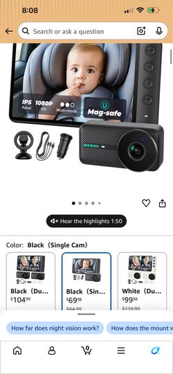 WEMOH 1080P Baby Car Camera – Single Camera