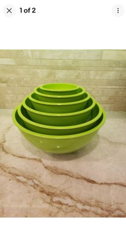 Melange Kitchen 6 Piece Melamine Mixing Bowl Set - Nesting - Green