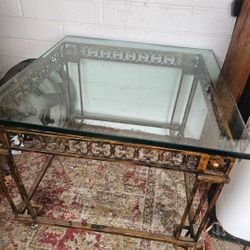 Antique Metal And Glass Side Table