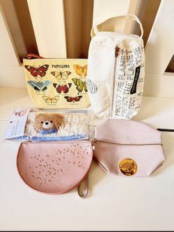 pouch x 4 small travel kit or makeup bag (3 new 1 used)/1 hair band new