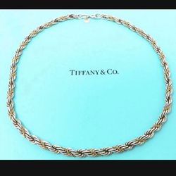 Vintage Tiffany & Co. 14k Gold / 925 Silver 6mm Rope Chain Twist Necklace 18"