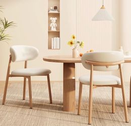 Modern Upholstered Dining Chairs Set of 2 – Cream PU Leather & Wood Finish