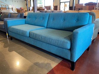 Contemporary Blue Tweed Sofa with Tufted Backrest