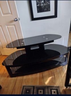 3-Tier Black Glass TV Stand