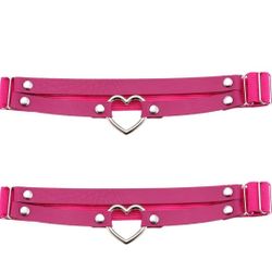 Adjustable Elastice Garter Belt PU Leather Women's Gothic Heart 2 Rows O Ring Leg Thigh 2pcs - Halloween Outfit Accessories - Strappy lingerie - $10 