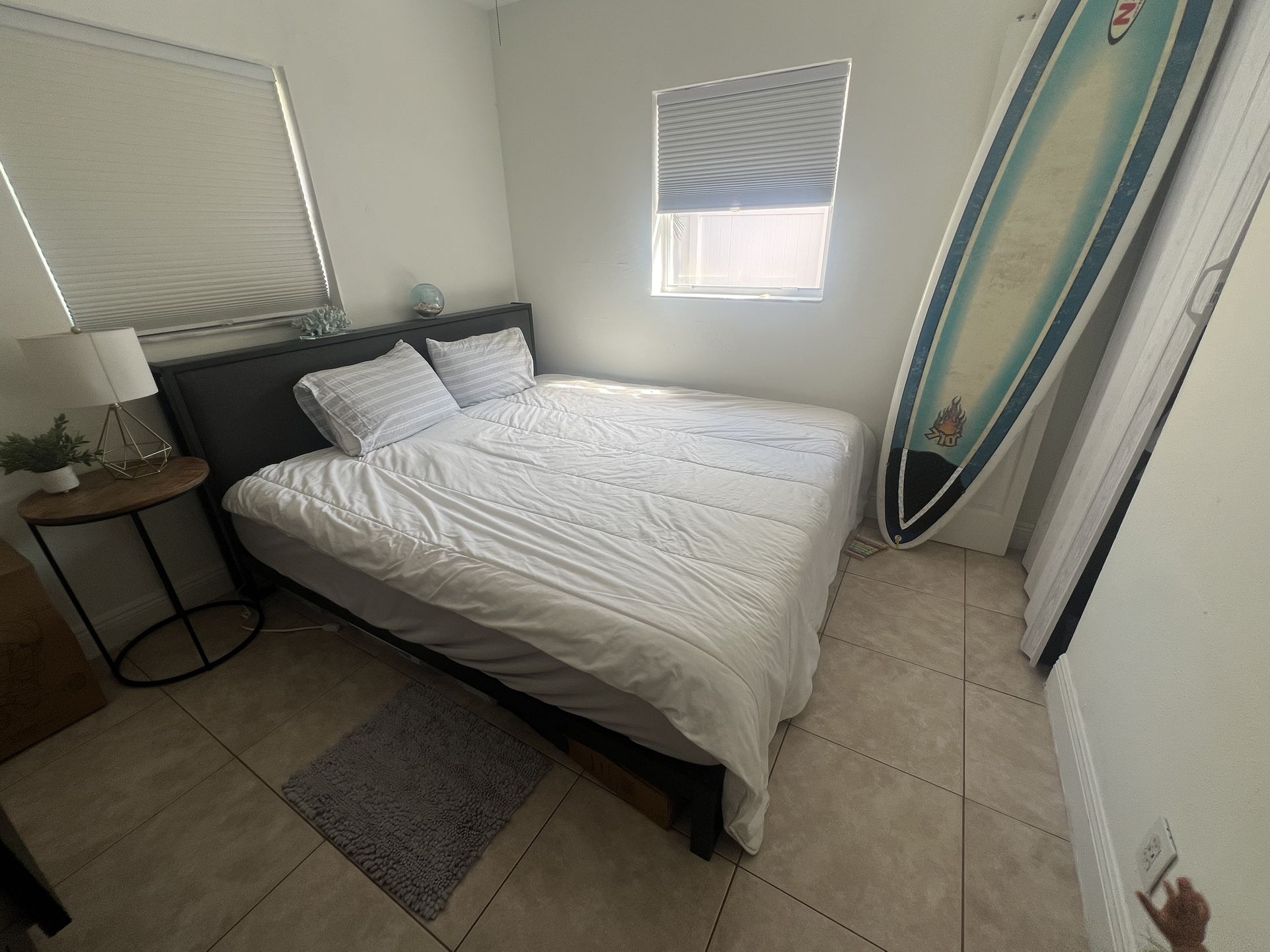 King Bed Frame, Mattress, and Mattress Protective Cover