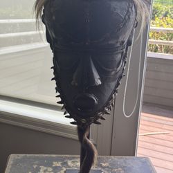     Large African Tribal Mask w/ Cowrie Shells – Mounted Sculpture