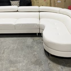 New White Faux Leather Couch 