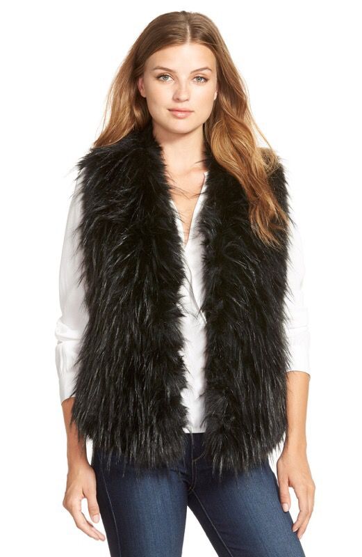 NWT Size XS & S Ivanka Trump Black Faux Fur Vest