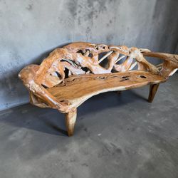 Handcrafted Live Edge Teak Root Bench  7 ft