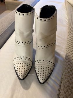 White Studded Pointed-Toe Ankle Boots