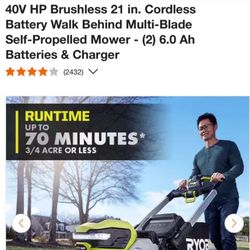 Lawn Mover Ryoby 40v 170cc Brushless  Bateria Y Cargador 