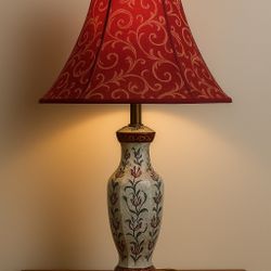 Vintage Ceramic Table Lamp – Red Shade – 28.5”