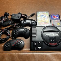 Sega Genesis with 3 Controllers and 3 Games