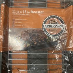 BRAND NEW Farberware 11" x 15" Non-Stick Roaster Roasting Pan with Flat Rack