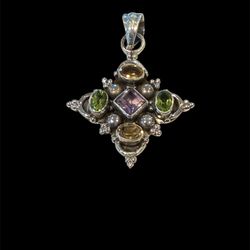 Sterling Silver Citrine, Peridot Amethyst Cross Pendant New