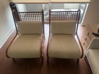 Pair of Boucle Accent Chairs with Wood Frame
