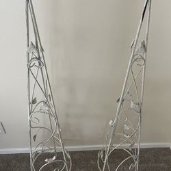 Metal Painted White Topiary Triangle Form  Set Of 2