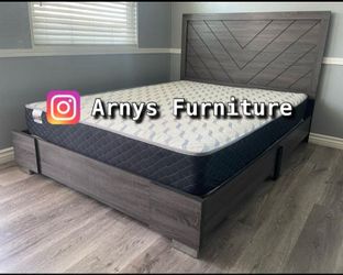 Queen Gray New Beds With Nice Mattress.