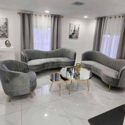 Juego De Sala Gris Velvet