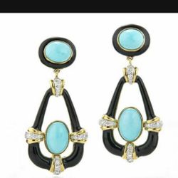 *SALE*  Fashion Created Turquoise Dangle Drop Pierced CZ Earrings *See My Other 800 Items*