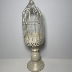 Decorative Metal Birdcage Candle Holder Pedestal Farmhouse Shabby Chic
