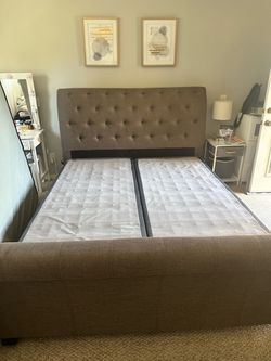 King Upholstered Bed Frame with Tufted Headboard