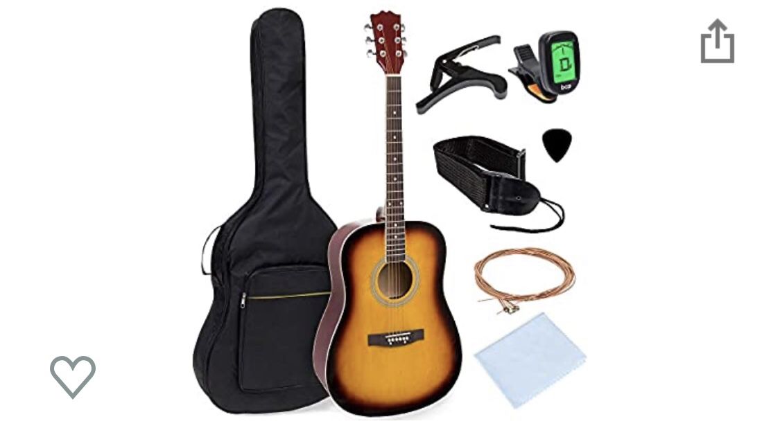 Best Choice Products 41in Full Size All-Wood Acoustic Guitar Starter Kit w/Gig Bag, E-Tuner, Pick, Strap, Rag - Sunburst