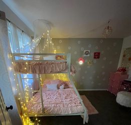 Modern Metal White Twin Over Full Bunk Bed – Excellent Condition