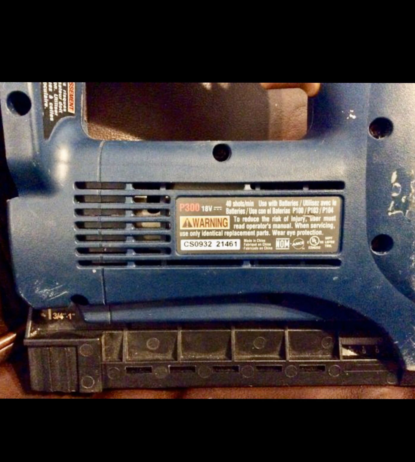 Used Ryobi P300 18 Volt Cordless Nailer/Stapler for sale, 40 OBO for