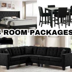 NEW 3 ROOM PACKAGE DEAL- BED MATTRESS DINING ROOM SECTIONAL SOFA AND FINANCING 