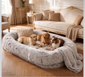 Dark Grey Human Dog Bed - 71''x45''x12'' Size Fits You and Pets Washable Faux Fur Pet Bed for People Doze Off, Napping Orthopedic Dog Bed, Present Plu