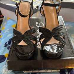 Black Open Toe Heels, Size 9