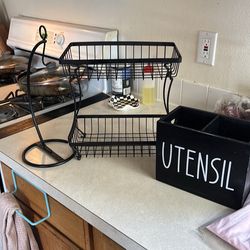 Utensil holder, banana holder and fruit basket