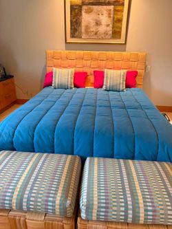 Rattan king size bedframe with one ottoman