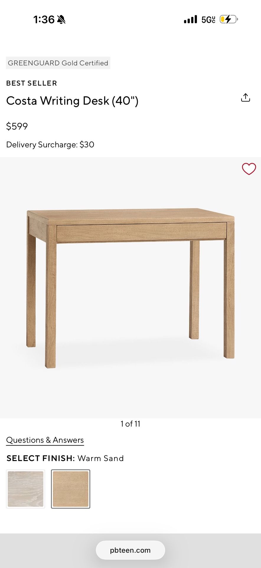 NEW Pottery Barn 40 Costa Writing Desk - Orig $699