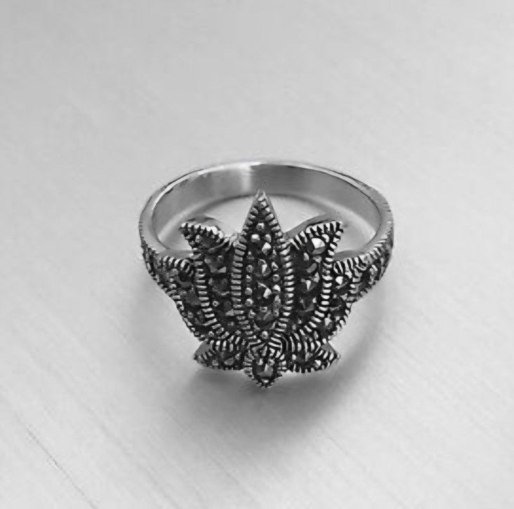 MARCASITE SILVER NEW SIZE 8 LOTUS FLOWER SILVER RING
