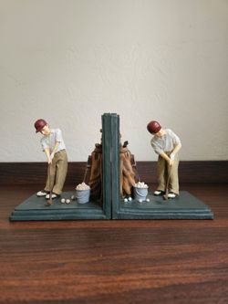 Vintage Pair Of Golf Themed Decorative Bookends