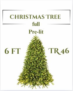 6FT Pre-Lit Christmas Tree with 600 LED Lights Artificial Xmas Tree with 8 Lighting Modes, Hinged Spruce Tree with Foldable Metal Stand (TR46)