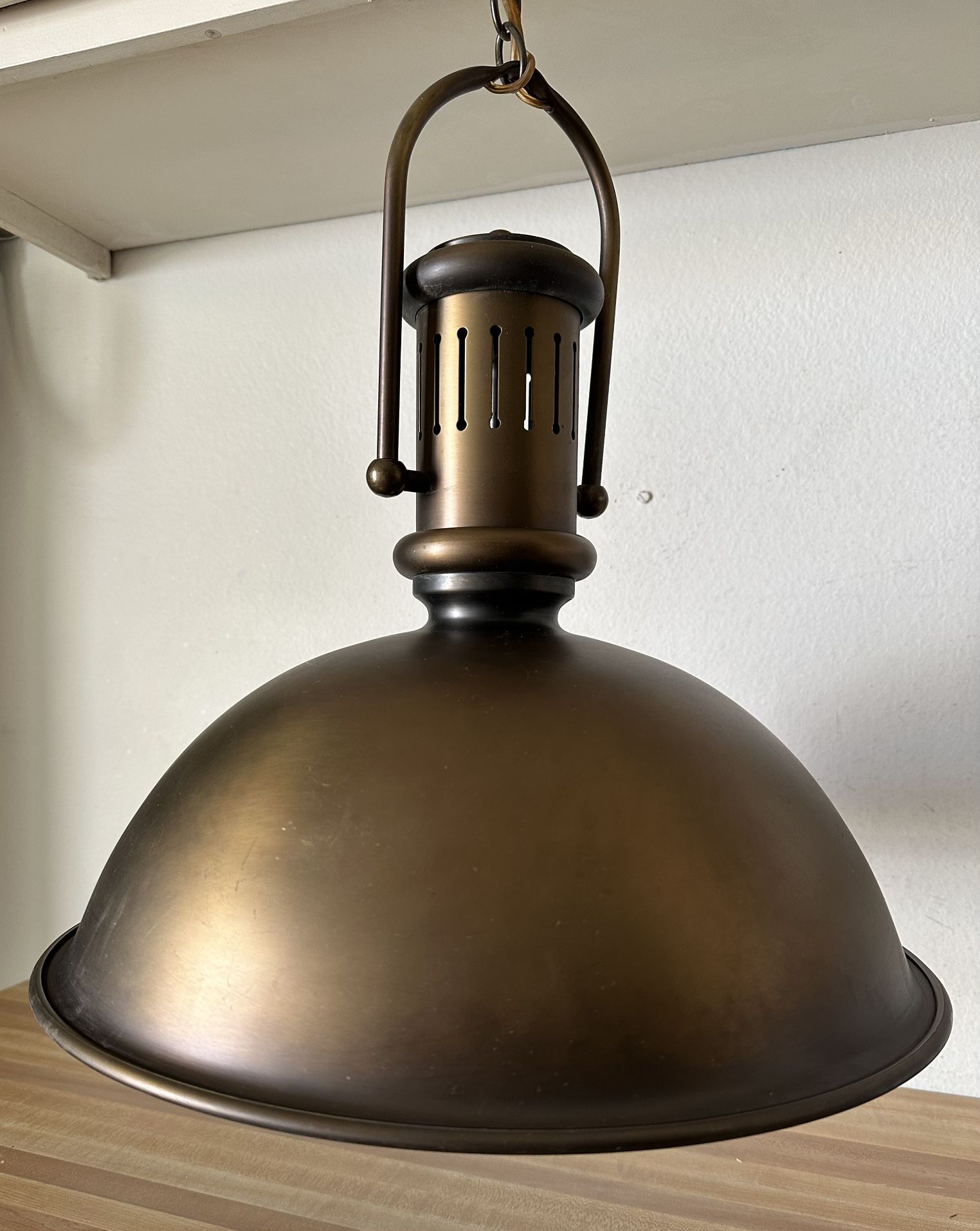 Large Vintage Farmhouse Rustic Country Western Cabin All Metal Copper Color, Dome Light Fixture Pendant Chandelier