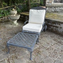 Outdoor Wrought Iron Reclining Club Chair W/Ottoman