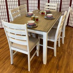 Skempton White/Light Brown 7-Piece Dining Set /Dining table and  Chairs 
